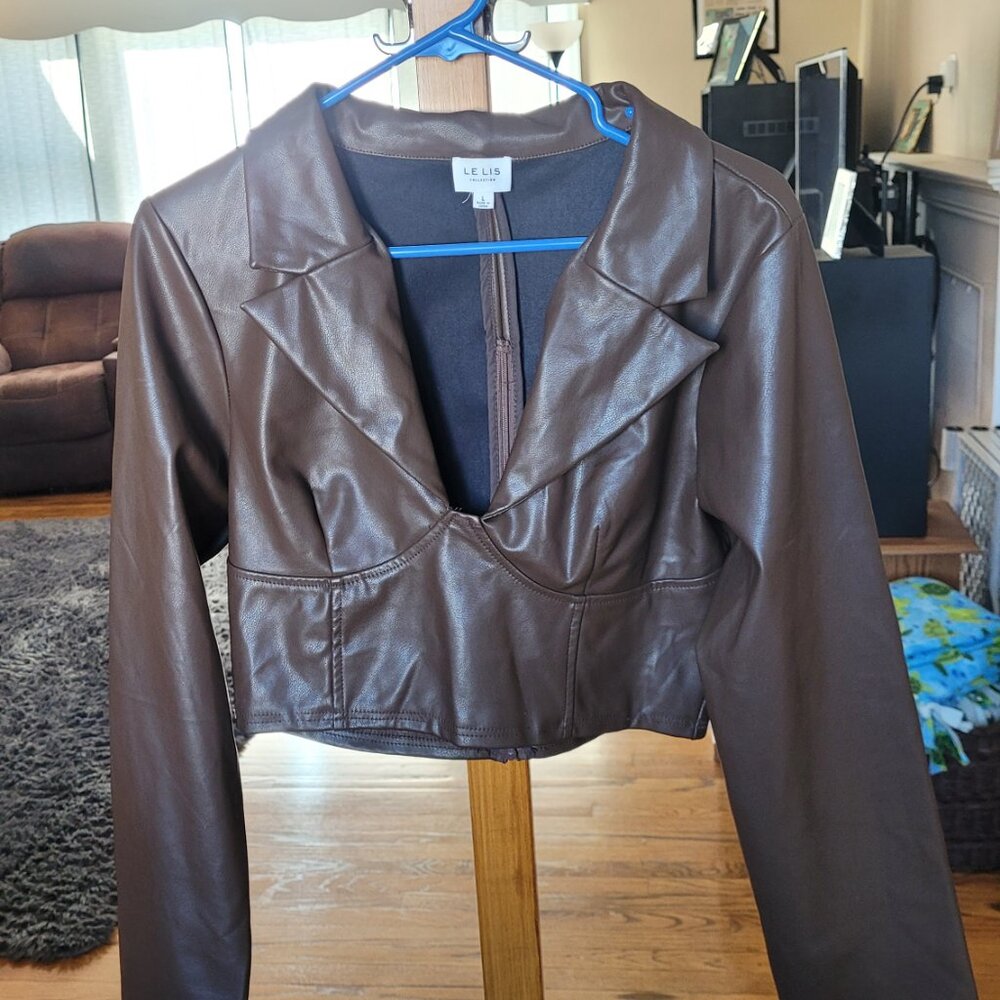 Le Lis Women's Chocolate Brown Faux Leather Crop Top